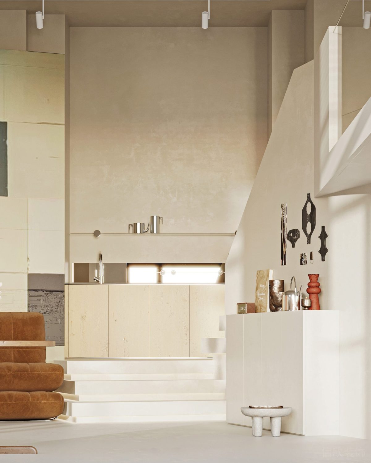 白色階梯過(guò)道設(shè)計(jì)裝修辦公室設(shè)計(jì)暗紋集墻板裝修過(guò)道效果