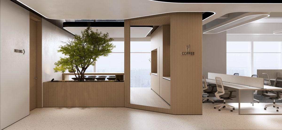 茶水間地臺(tái)裝修效果原木風(fēng)辦公室設(shè)計(jì)微景觀裝修