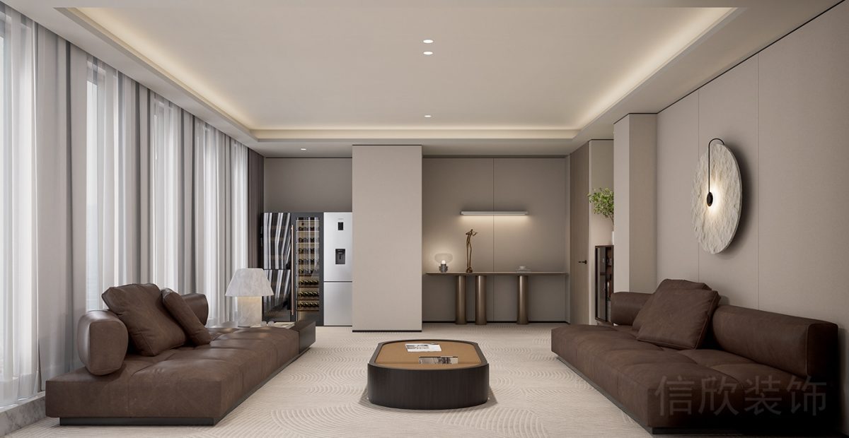 對稱式棕色沙發(fā)效果設(shè)計辦公室復(fù)古簡約風(fēng)裝修