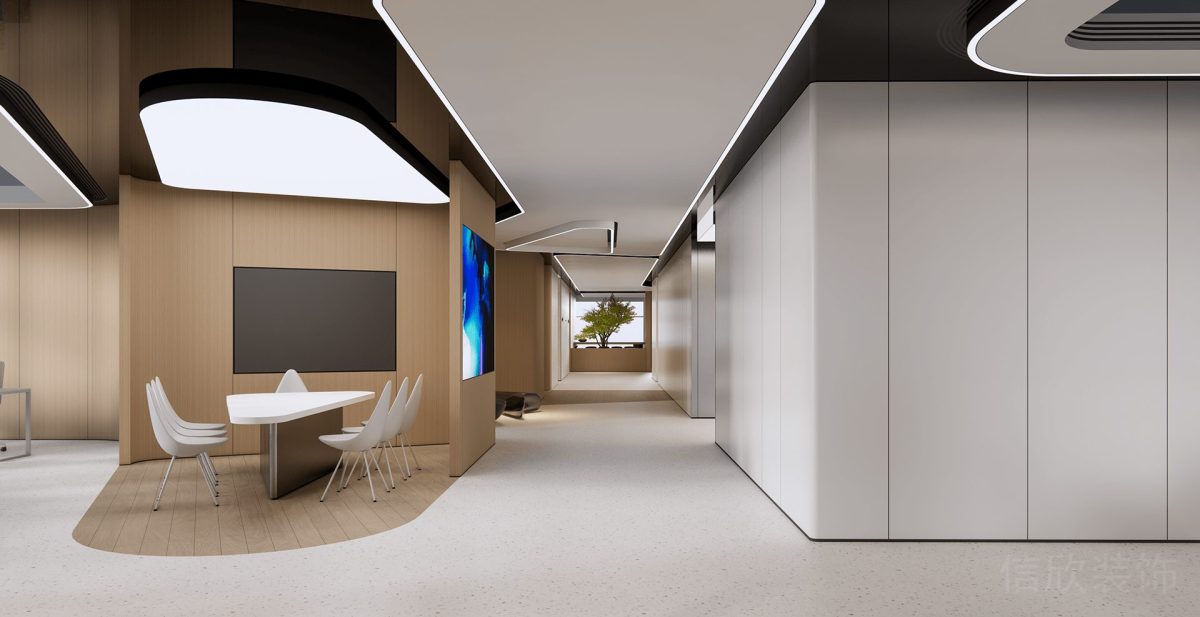 多功能白色收納墻柜中央空調(diào)·設(shè)計簡約風(fēng)直線燈飾效果圖辦公室