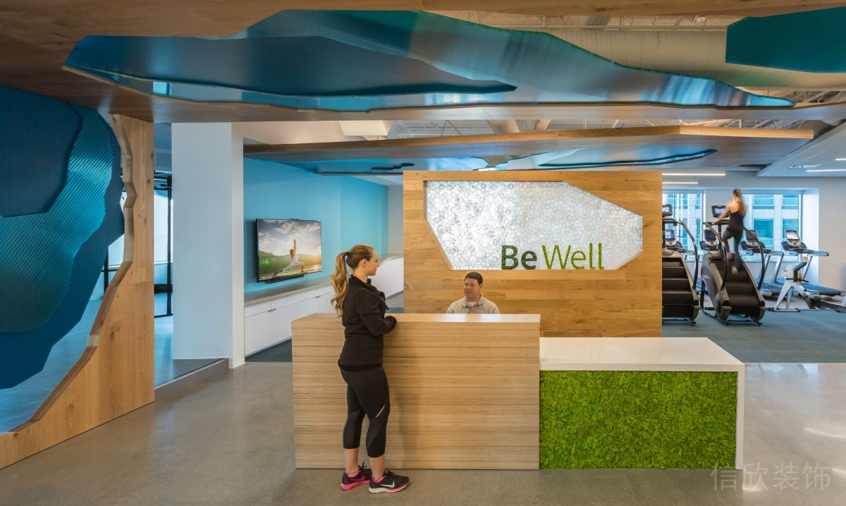 大理石瓷磚裝修原木風(fēng)矩形前臺(tái)設(shè)計(jì)辦公室員工休息區(qū)裝修效果圖