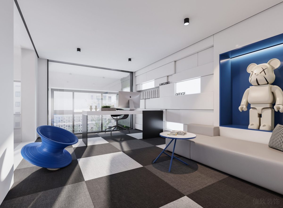 黑白撞色桌面設(shè)計圓筒射燈裝修辦公室裝修設(shè)計圖