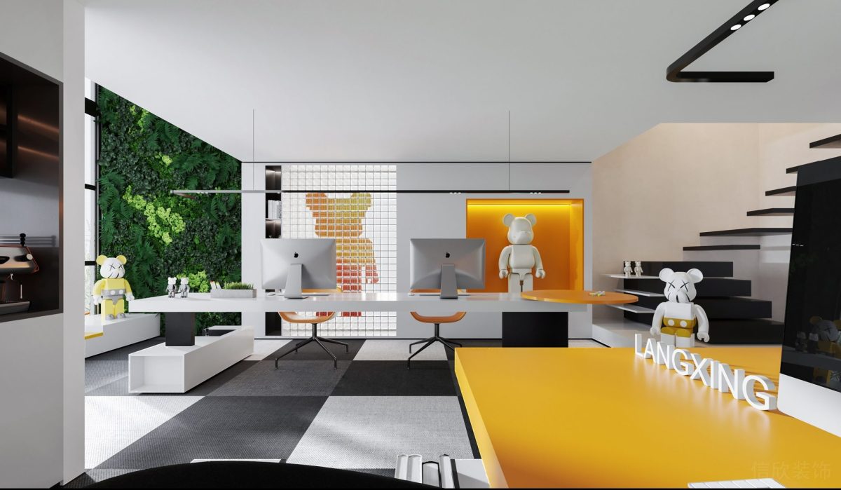 黑色階梯裝修l型藝術(shù)品射燈辦公室裝修設(shè)計圖