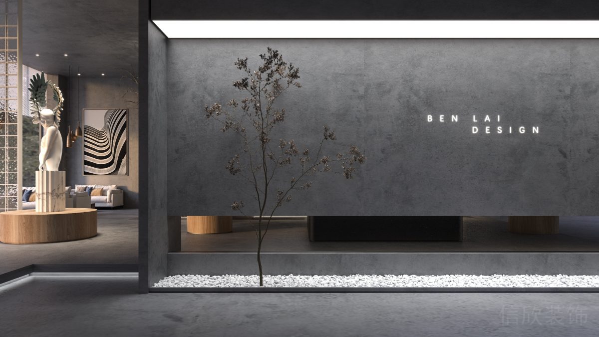 極簡(jiǎn)風(fēng)辦公室過(guò)道裝修效果工業(yè)風(fēng)墻體灰色設(shè)計(jì)地臺(tái)效果