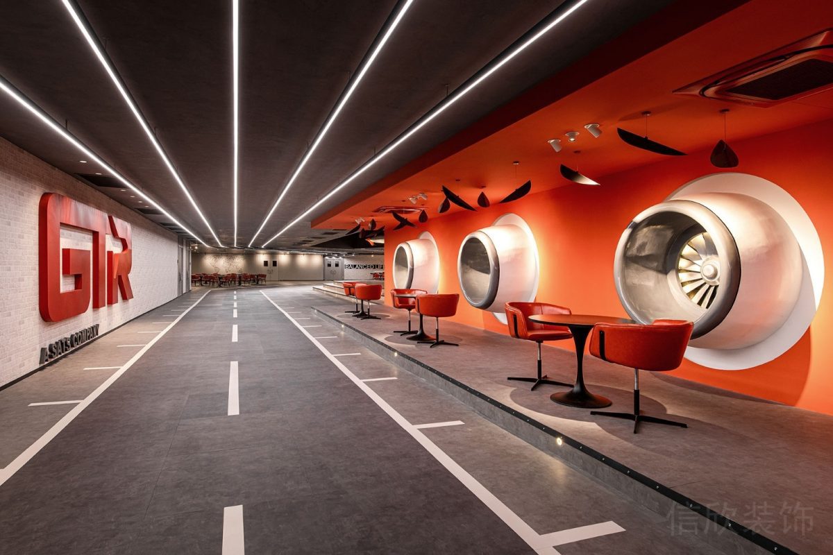 機(jī)器元素金屬未來(lái)科技感辦公室過(guò)道地臺(tái)led燈飾效果