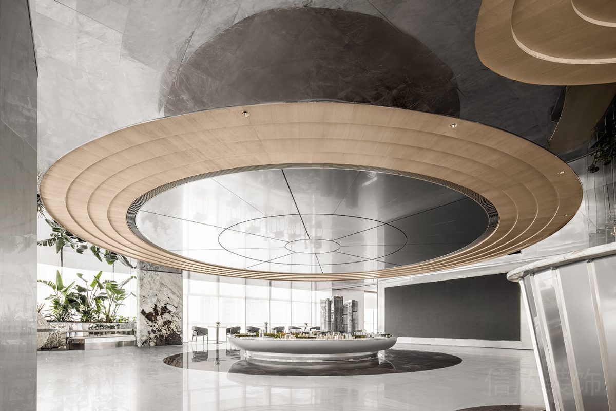 木質(zhì)效果鏡面效果瓷磚效果辦公室裝修圖天花星球元素設計