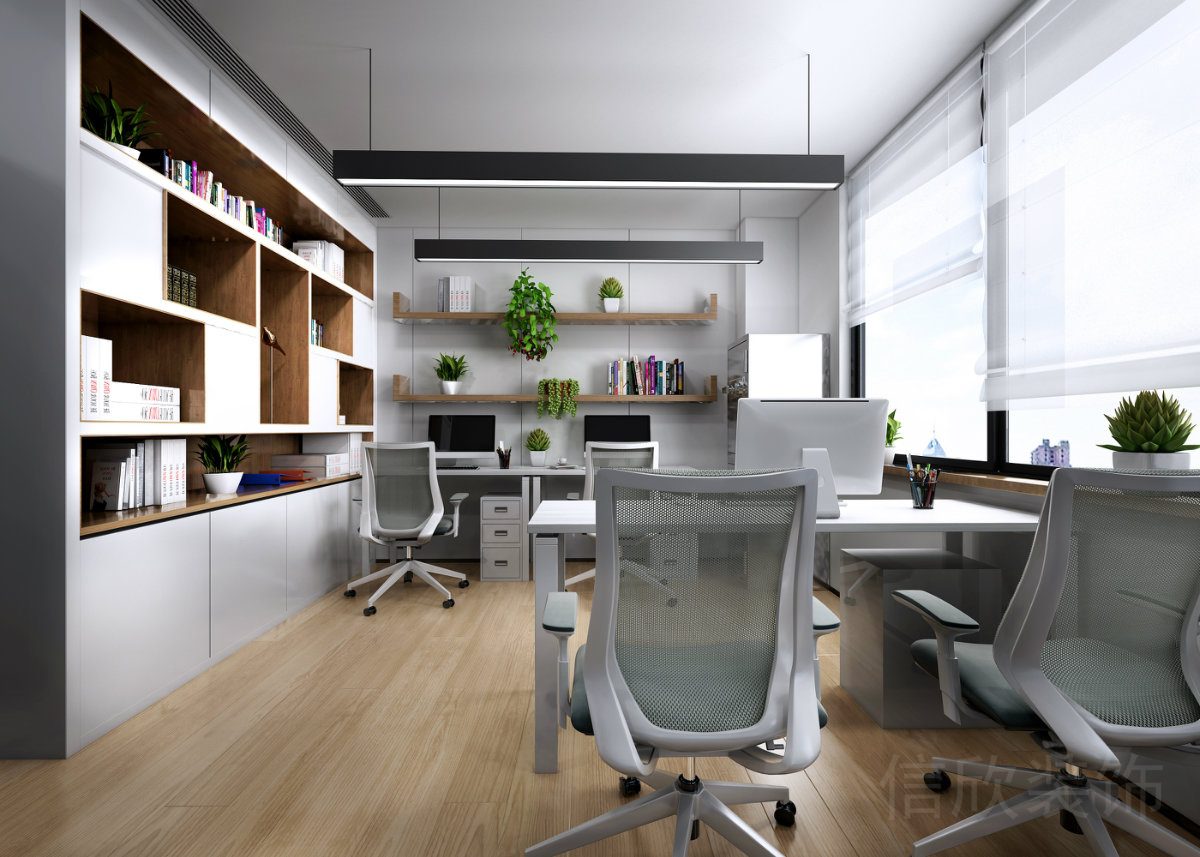 人體工學(xué)椅設(shè)計(jì)木質(zhì)地板多功能收納墻柜設(shè)計(jì)白色效果裝修