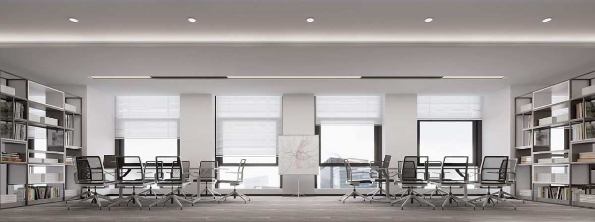 吸頂燈直線效果兩組分區(qū)會(huì)議室現(xiàn)代簡(jiǎn)約風(fēng)裝修