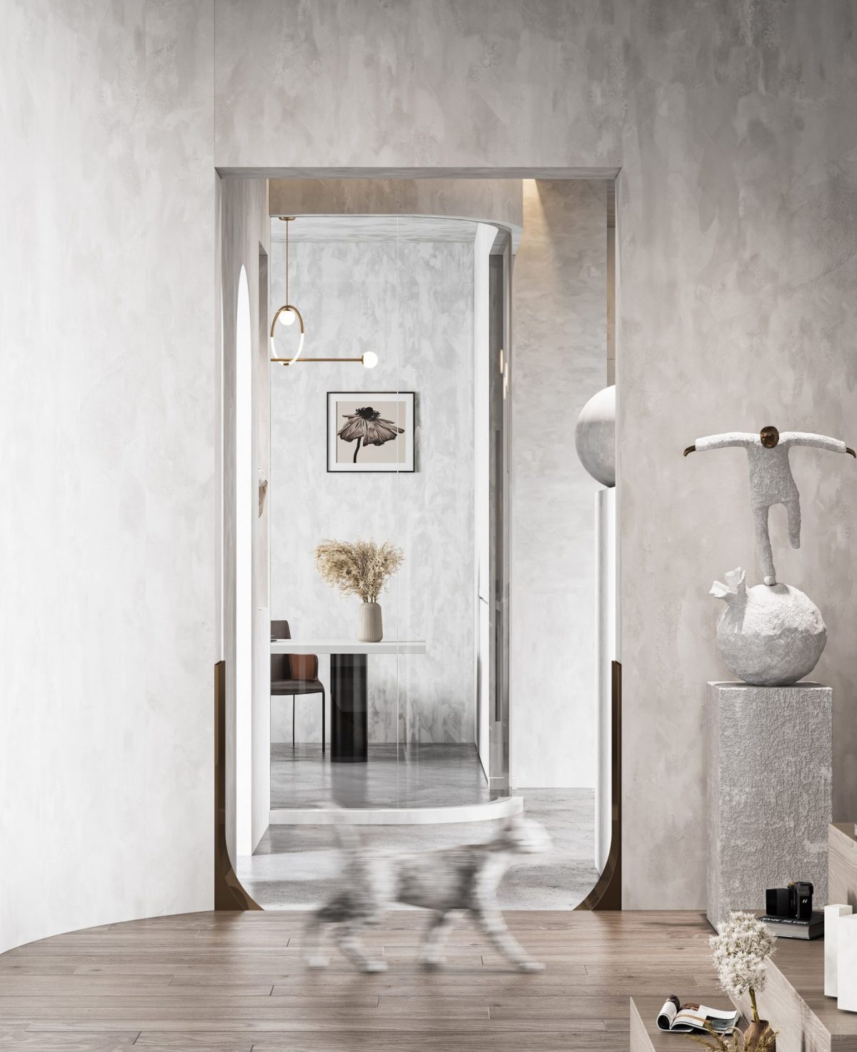 現(xiàn)代極簡(jiǎn)風(fēng)總監(jiān)辦公室裝修木飾面工作臺(tái)天花燈飾吊頂灰色調(diào)效果