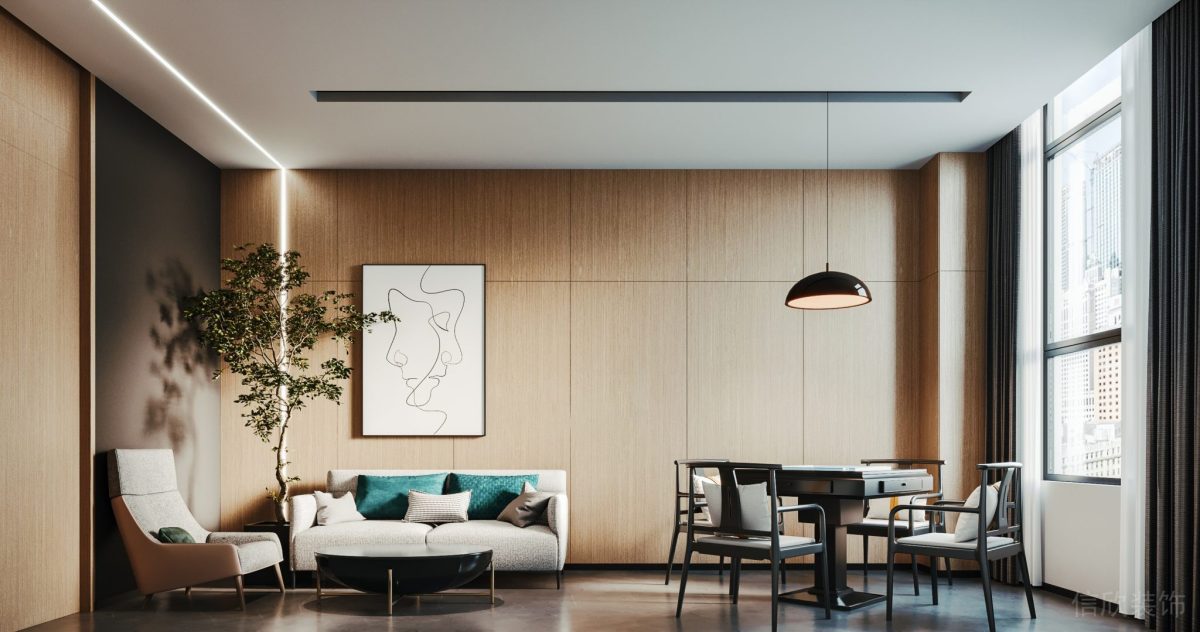 現(xiàn)代簡(jiǎn)約風(fēng)辦公室木飾面墻體隔斷效果休息區(qū)裝修