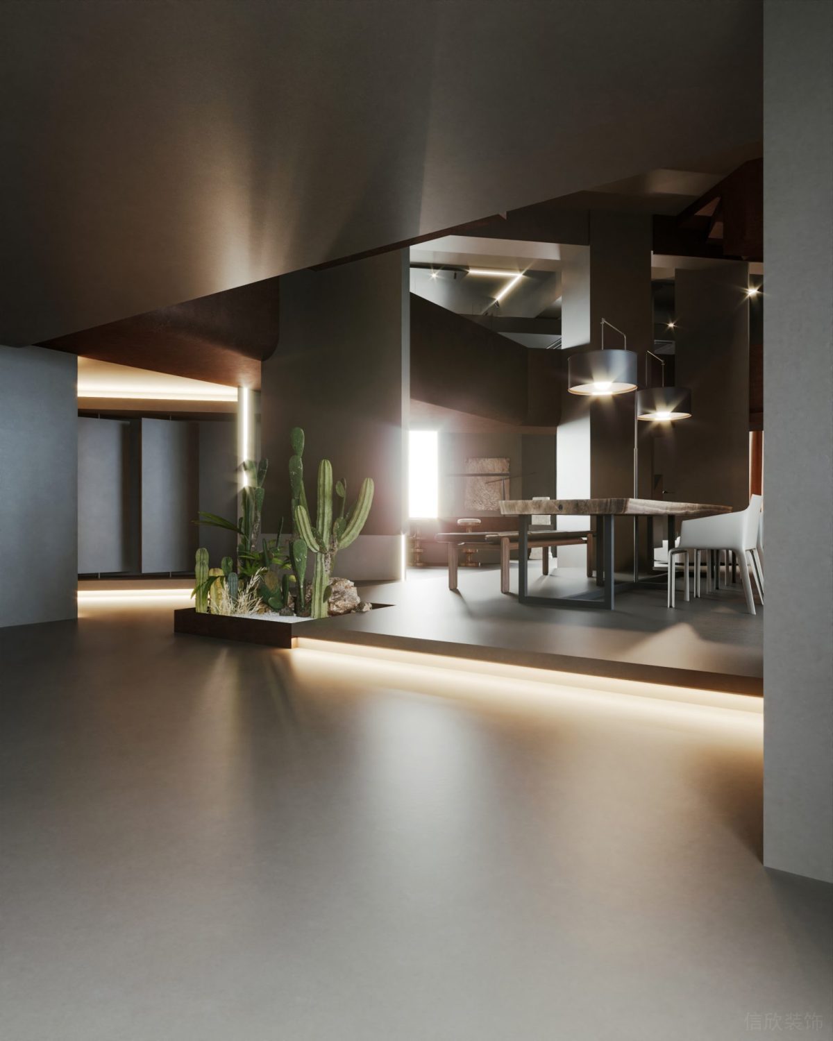 仙人溫度調(diào)節(jié)設計辦公室裝修金屬設計天花效果燈飾設計直線式燈帶辦公室