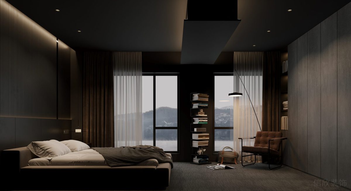 樣板間設(shè)計現(xiàn)代商務(wù)風(fēng)設(shè)計效果黑白色調(diào)設(shè)計地毯裝修