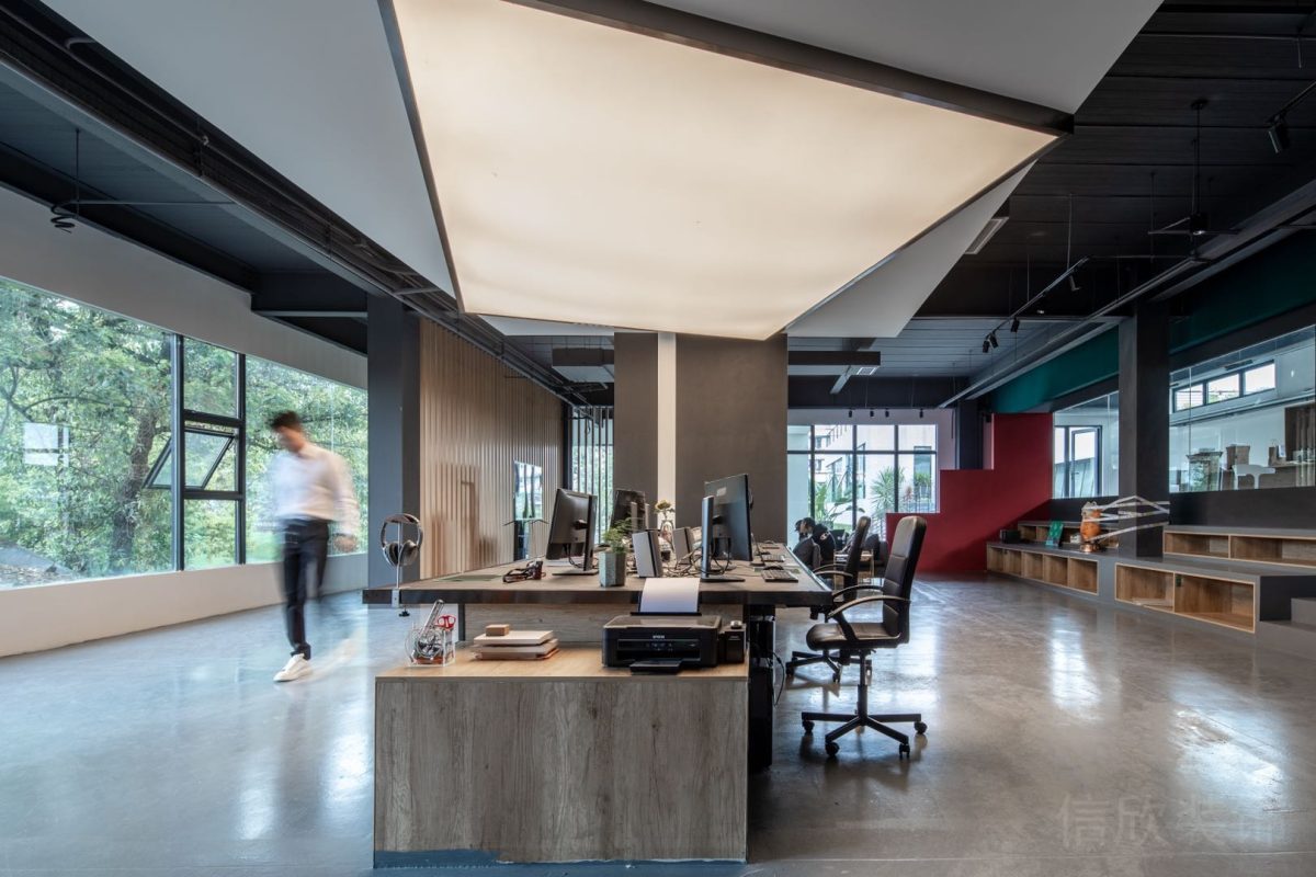 燈飾設(shè)計效果pvc地板效果木質(zhì)休息區(qū)效果裝修辦公室