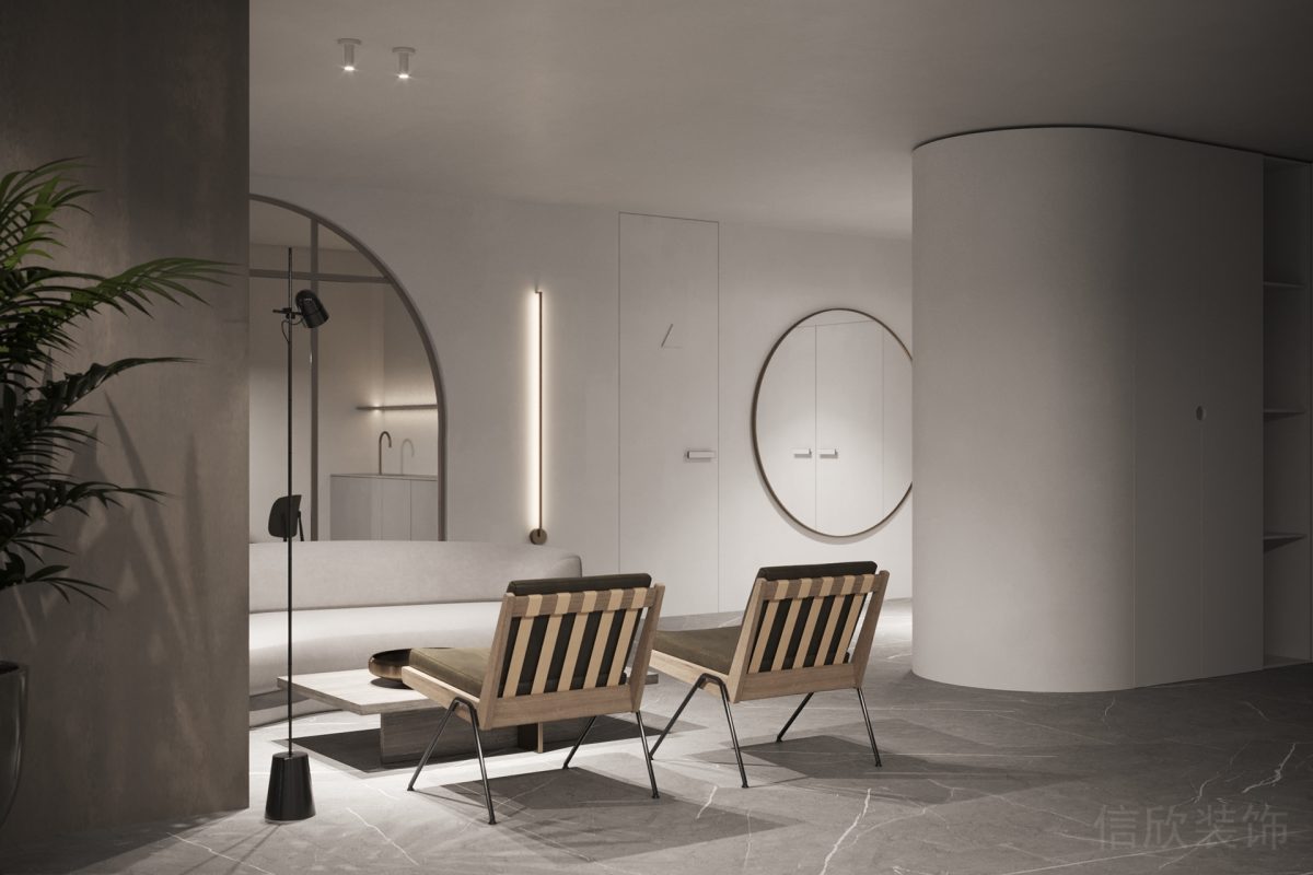 弧線白色設(shè)計竹編設(shè)計客戶洽談室待客區(qū)裝修現(xiàn)代工業(yè)風(fēng)設(shè)計圖工作室