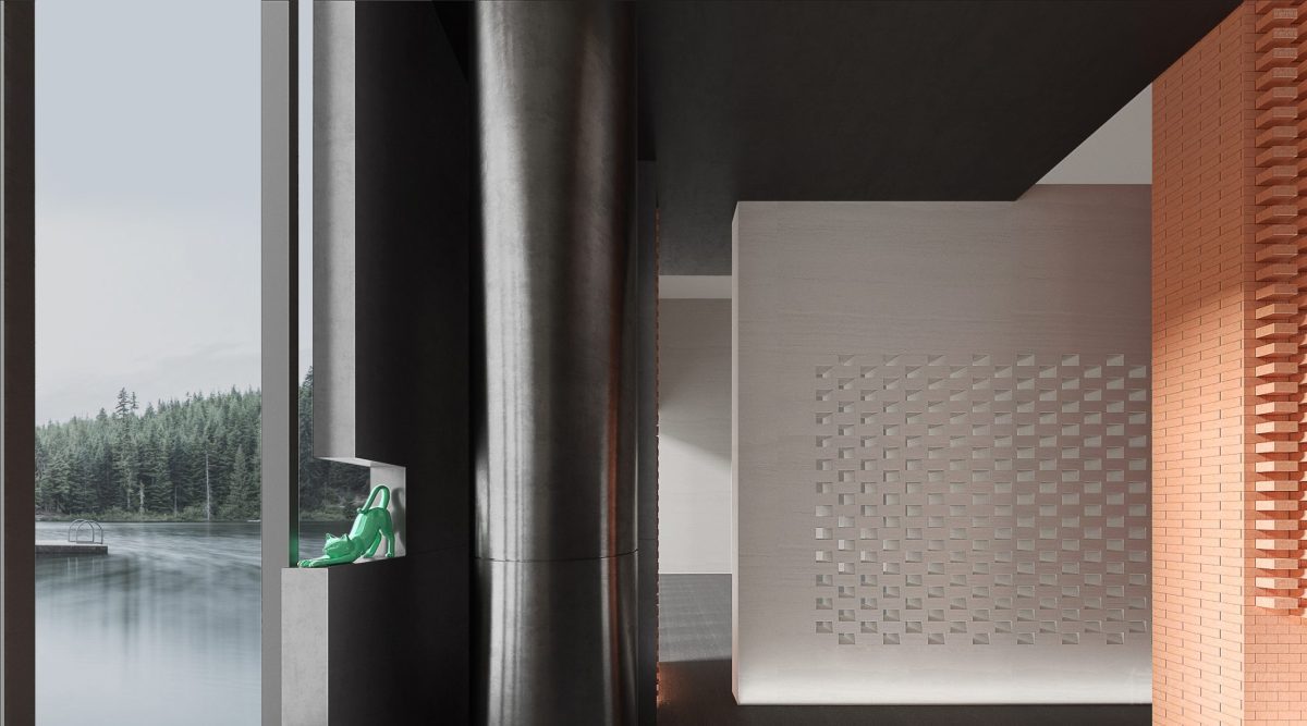 白色鏤空設(shè)計(jì)效果裝修金屬墻柱設(shè)計(jì)圖橙色墻體設(shè)計(jì)立體3d效果圖玻璃隔斷