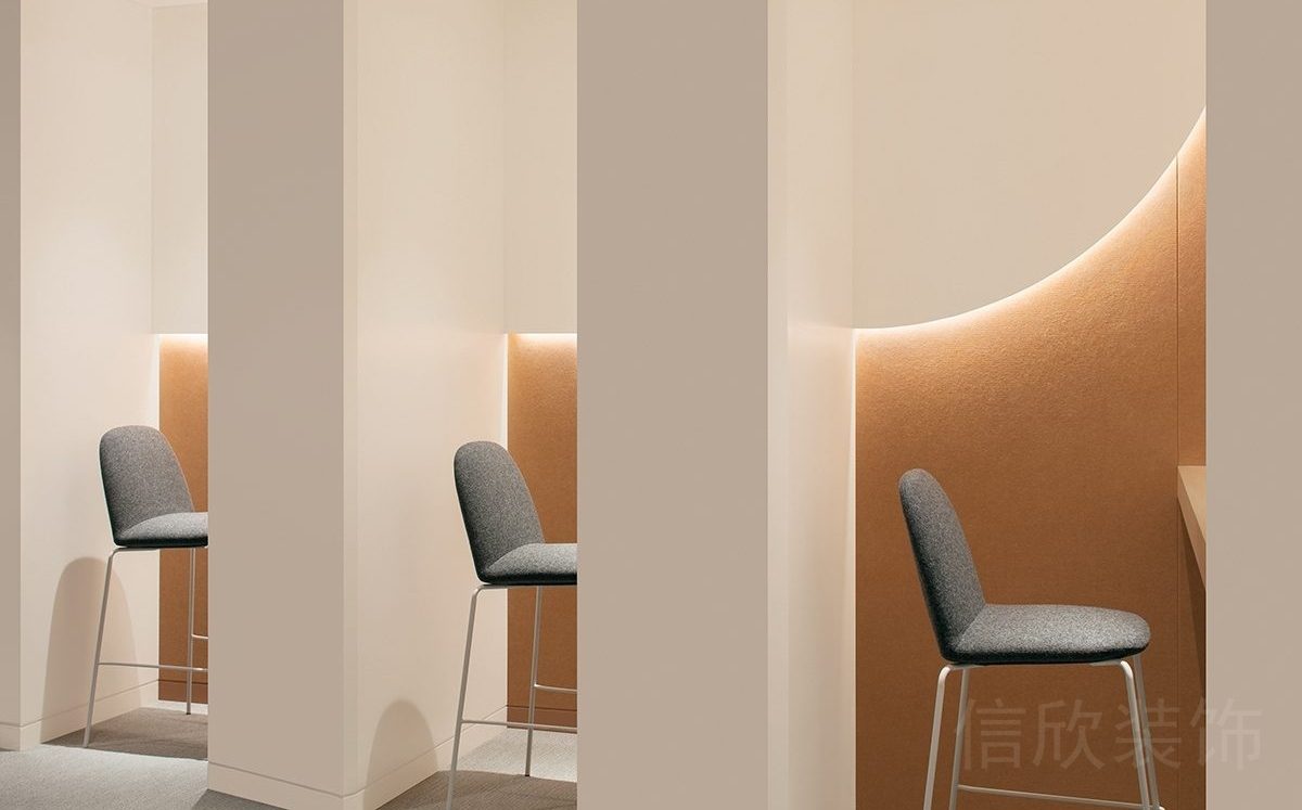 獨(dú)立自習(xí)室現(xiàn)代簡約風(fēng)分割設(shè)計(jì)效果環(huán)形半墻橙色燈飾設(shè)計(jì)圖