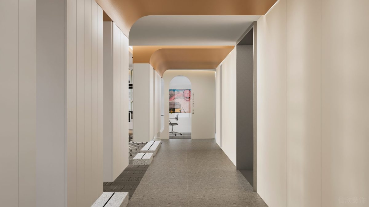 過道辦公室裝修設(shè)計(jì)效果木質(zhì)天花設(shè)計(jì)大理石地板極簡(jiǎn)風(fēng)設(shè)計(jì)圖