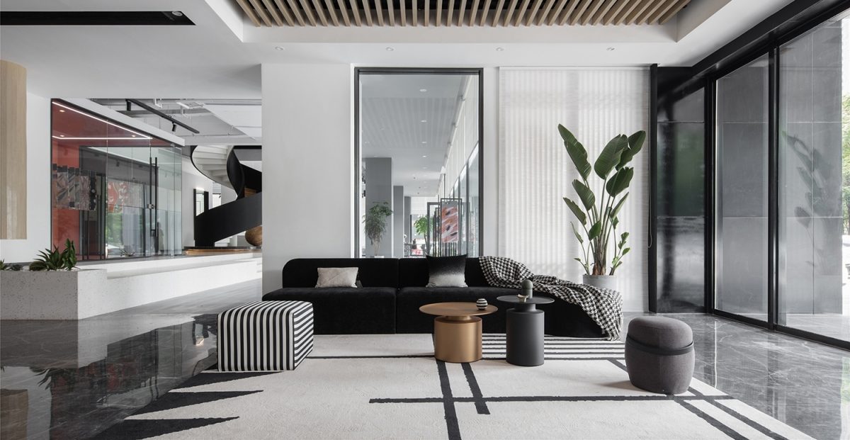 黑色沙發(fā)辦公室裝修設(shè)計(jì)客廳設(shè)計(jì)北歐風(fēng)休息區(qū)裝修圖