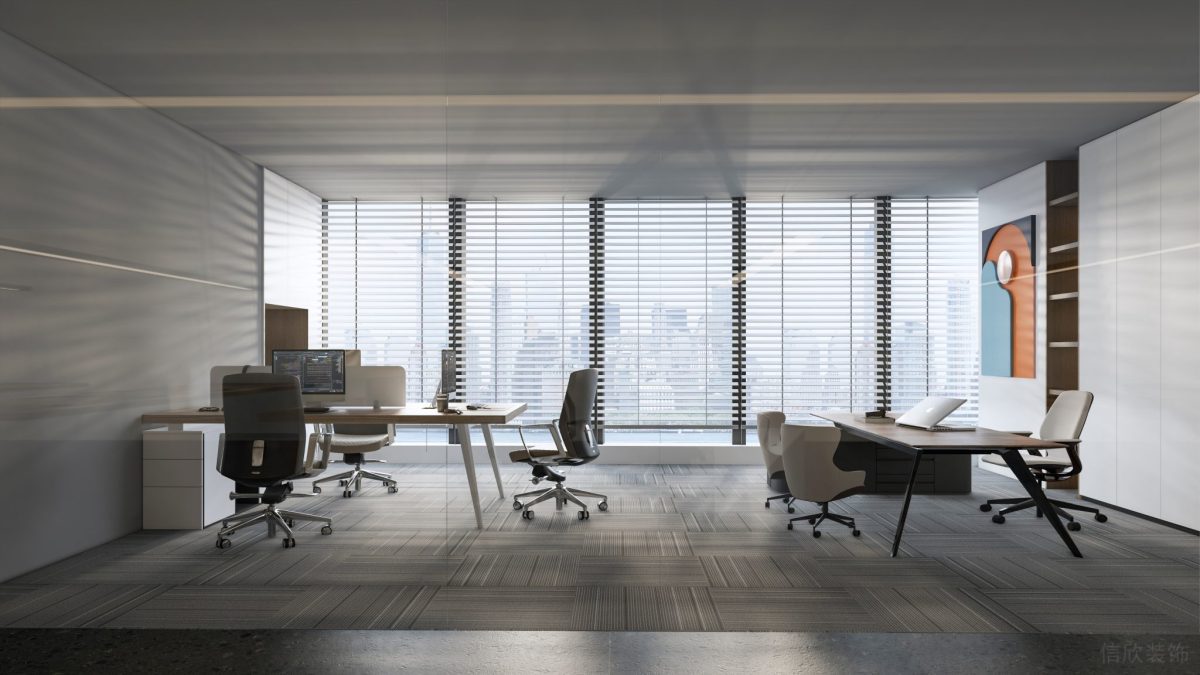 會(huì)議室裝修設(shè)計(jì)效果百葉窗玻璃隔斷地毯
