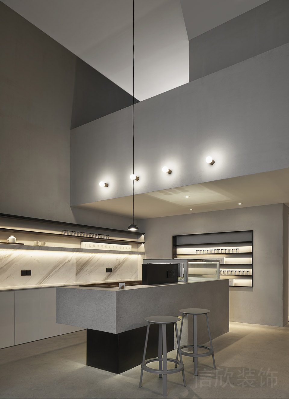 深圳工作室裝修設計前臺區(qū)收銀茶水間一體式定制高端設計效果圖