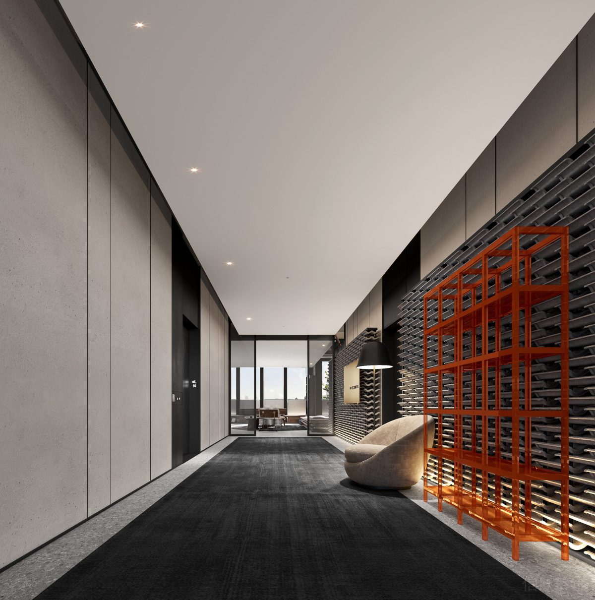 中式田園風(fēng)辦公室過道青瓦墻面設(shè)計(jì)